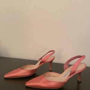 Manolo Blahnik Pink Satin Slingback Pumps